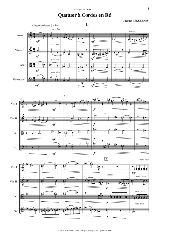 Produktbild zu: Quatuor à Cordes en Ré Jacques Leguerney