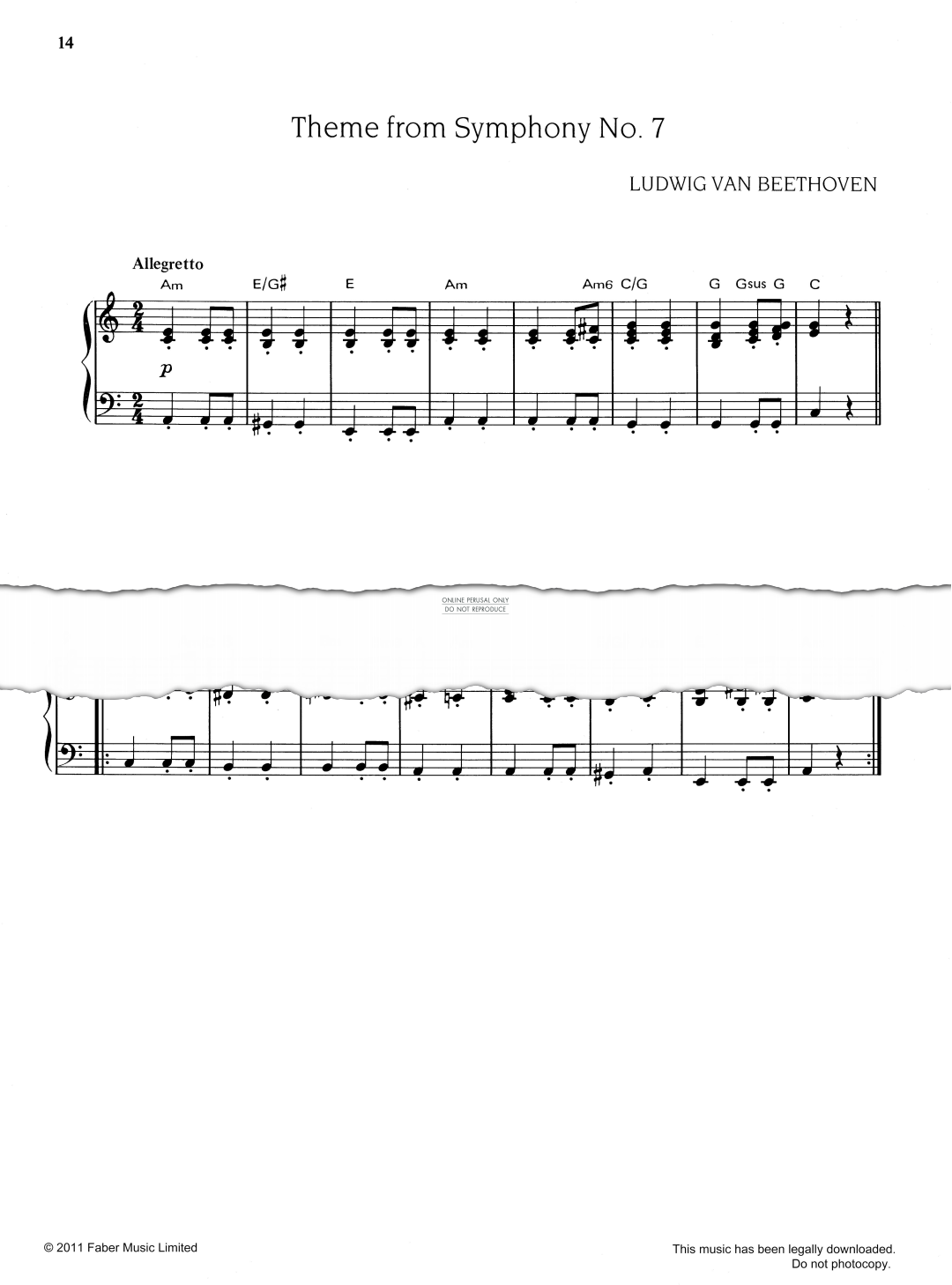 gallery: Theme from 'Symphony No.7', Ludwig van Beethoven, Klavier