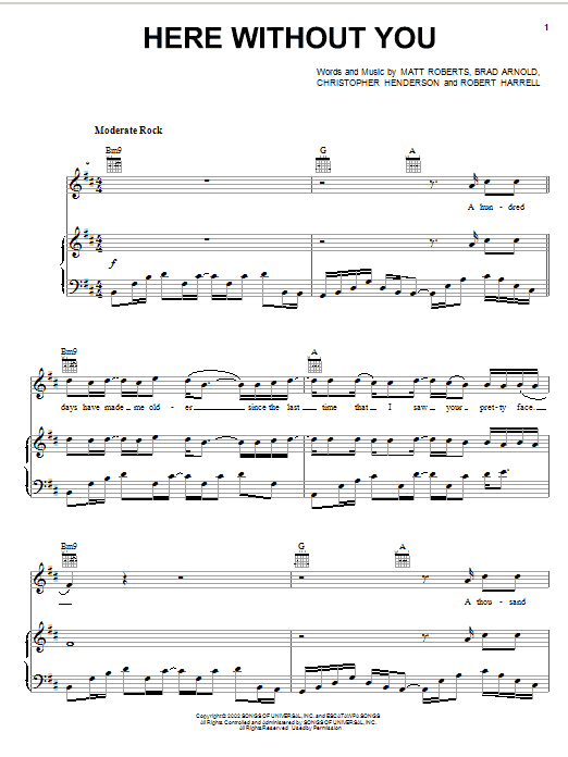 Produktgalerie: Seite 1 von 1 Here Without You, 3 Doors Down, Gesang, Gitarre, Klavier