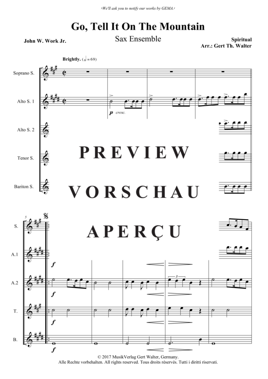 Produktgalerie: Seite 2 von 3 Go Tell It On The Mountain , , (Saxophon Quintett SAATB)