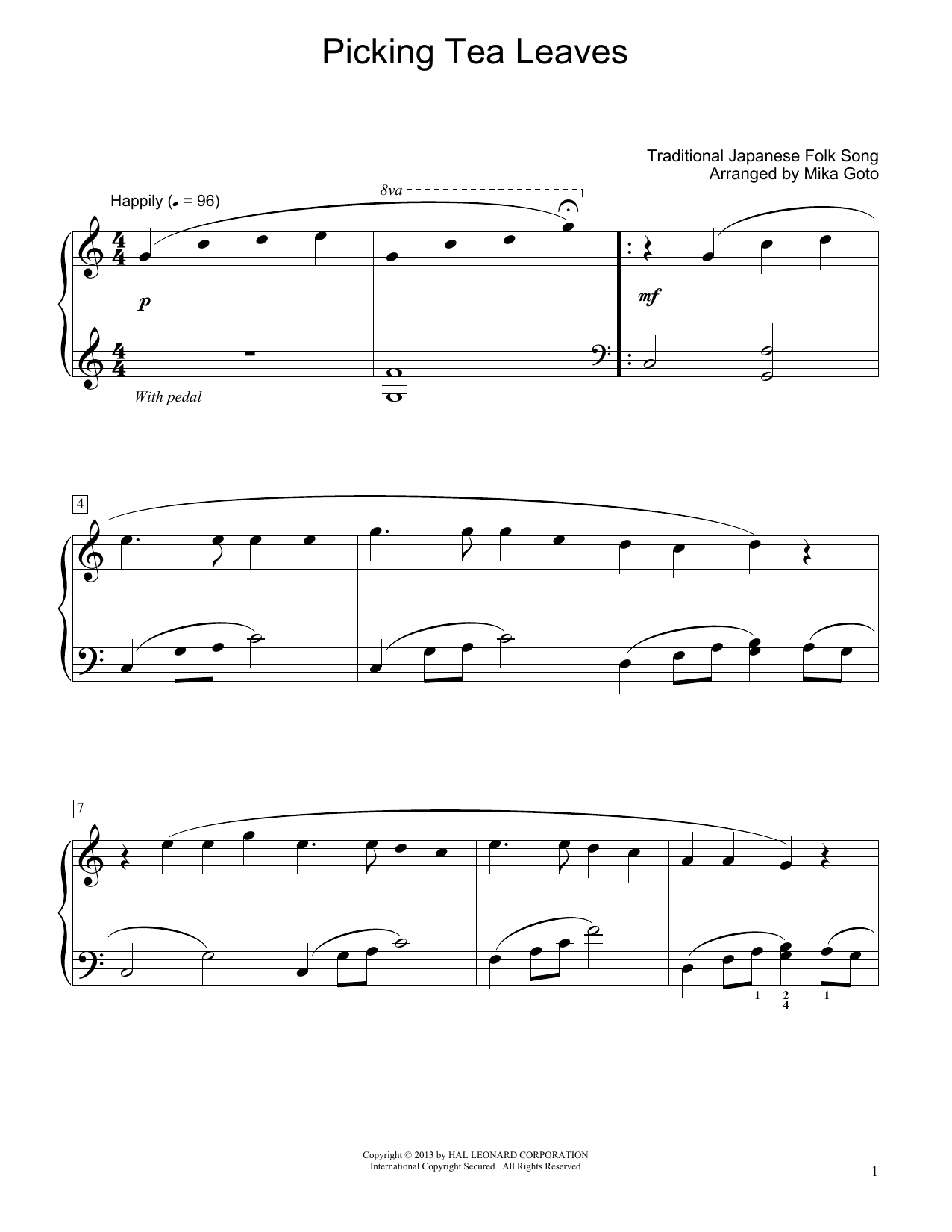 Product gallery: Page 1 of 1 Picking Tea Leaves (arr. Mika Goto), Traditional Japanese Folk Song