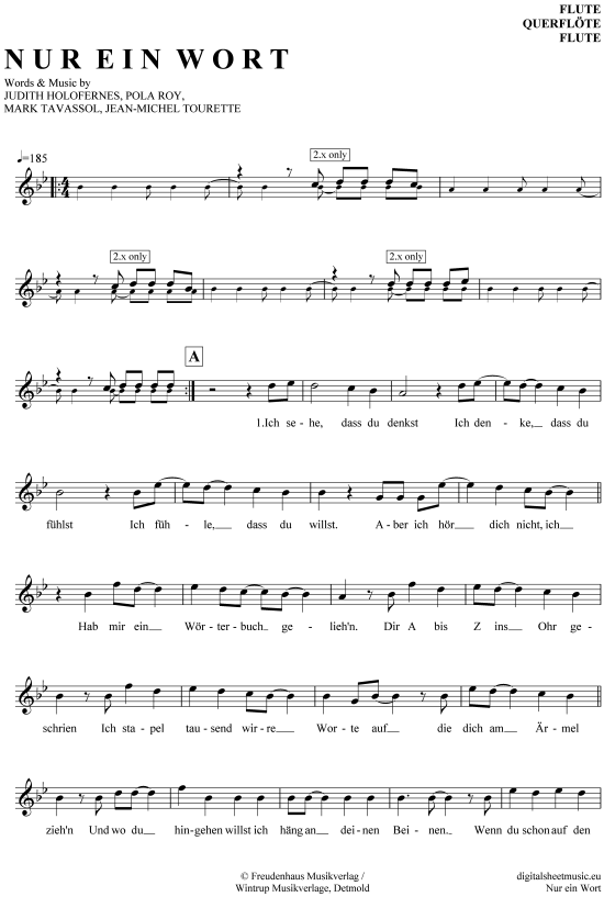 Product gallery: Page 1 of 4 Nur ein Wort , Wir sind Helden, (transverse flute)