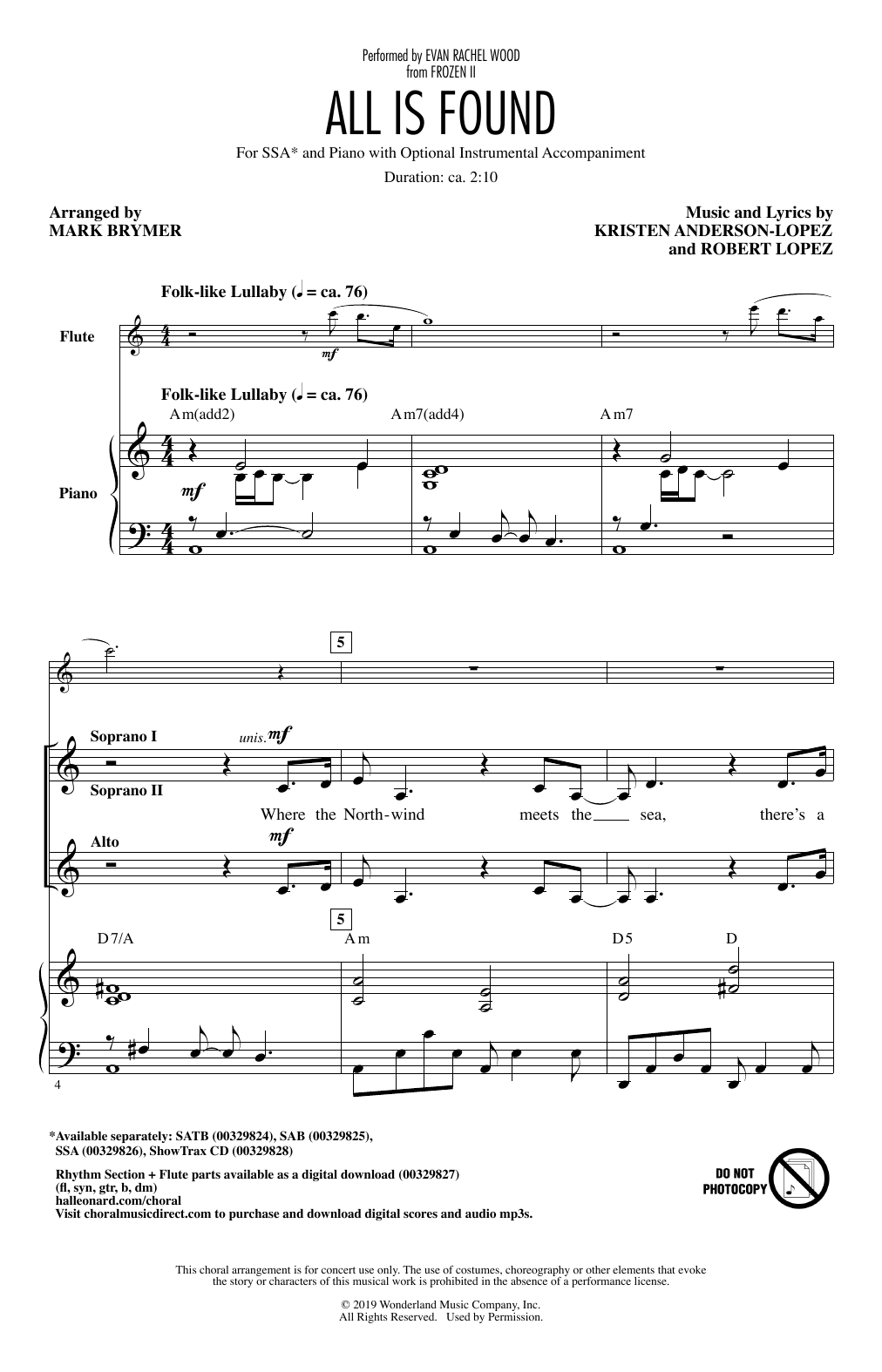 Produktgalerie: Seite 1 von 1 All Is Found (from Disney's Frozen 2) (arr. Mark Brymer), Evan Rachel Wood, Chor