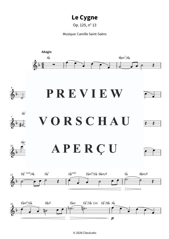 Produktgalerie: Seite 5 von 6 Le Cygne - La version simplifiée de Le Carnaval des Animaux, n° 13, , Altsaxophon in Es Solo und Akkorde - Leadsheet