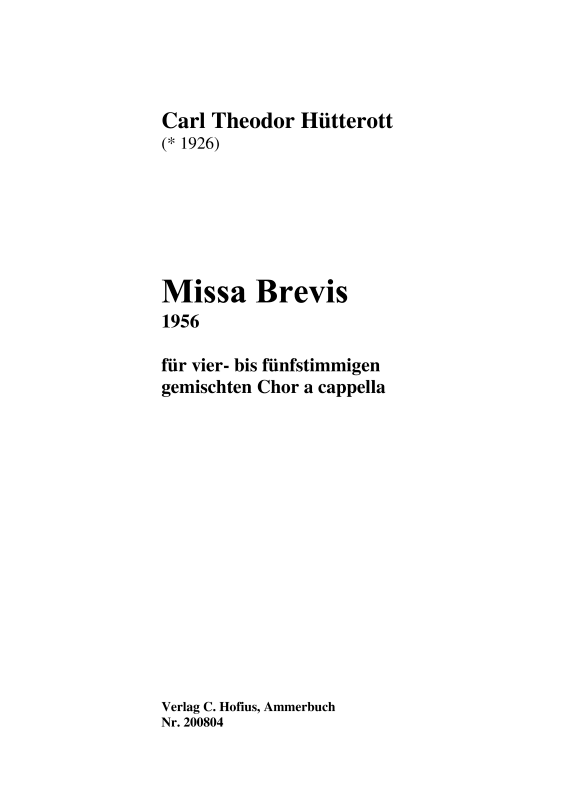 Produktbild zu: Missa Brevis (1956)
