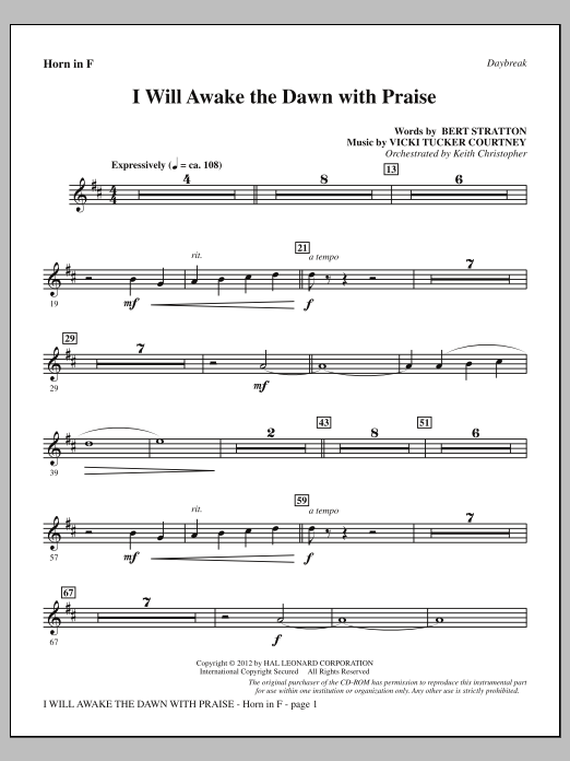 Product picture to: I Will Awake The Dawn With Praise - F Horn