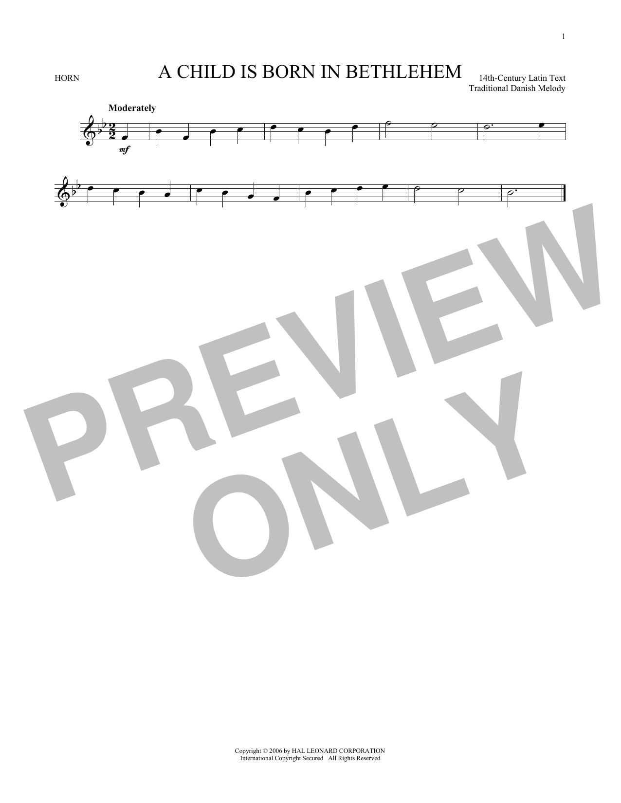 Produktgalerie: Seite 1 von 1 A Child Is Born In Bethlehem, Traditional Danish Melody, Horn