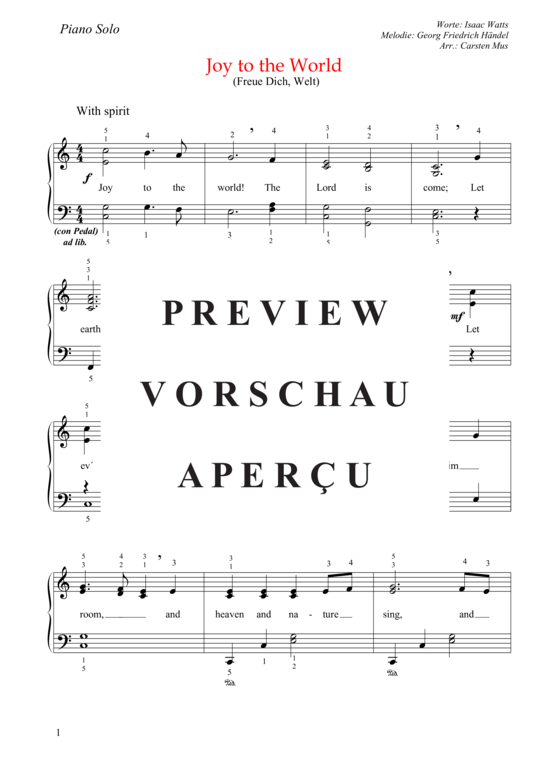 Product gallery: Page 2 of 3 Joy to the World (Freue Dich, Welt) , , Piano Solo