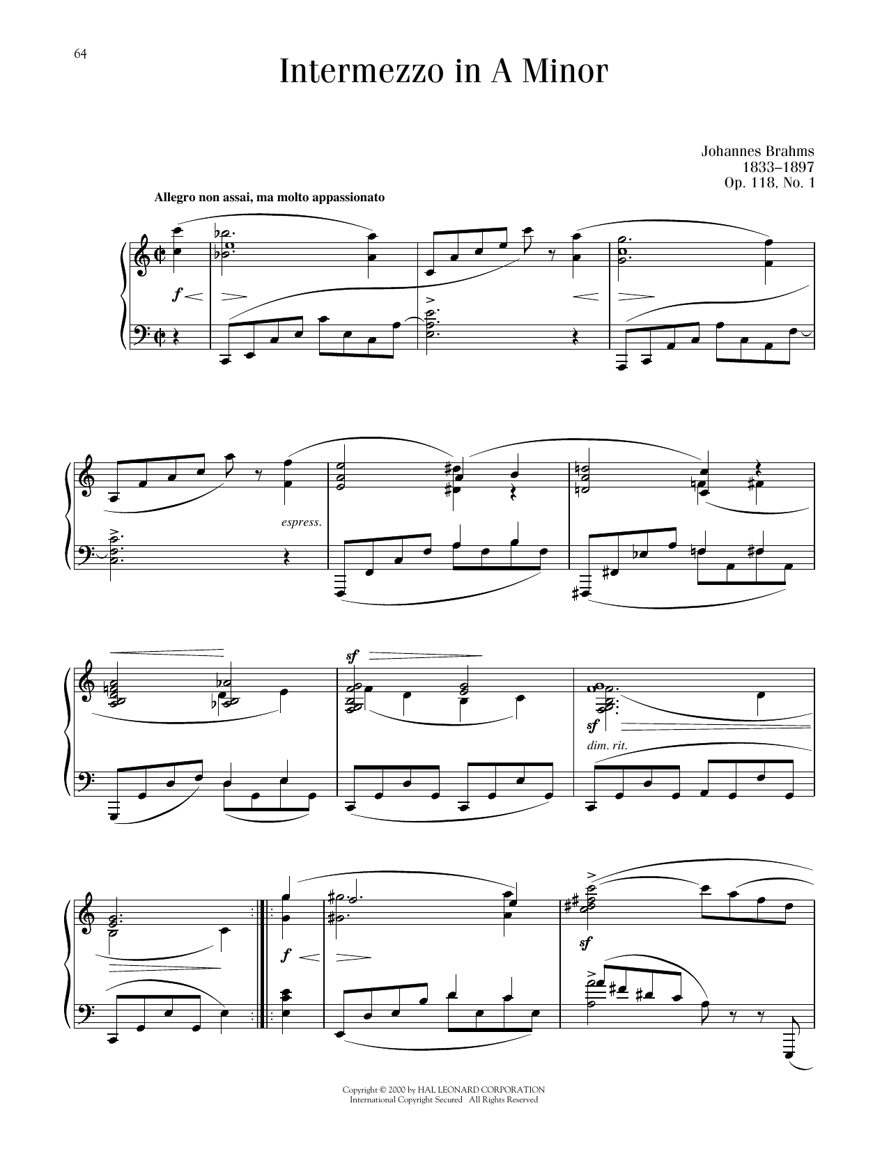 Produktgalerie: Seite 1 von 1 Intermezzo In A Minor, Op. 118, No. 1, Johannes Brahms, Klavier