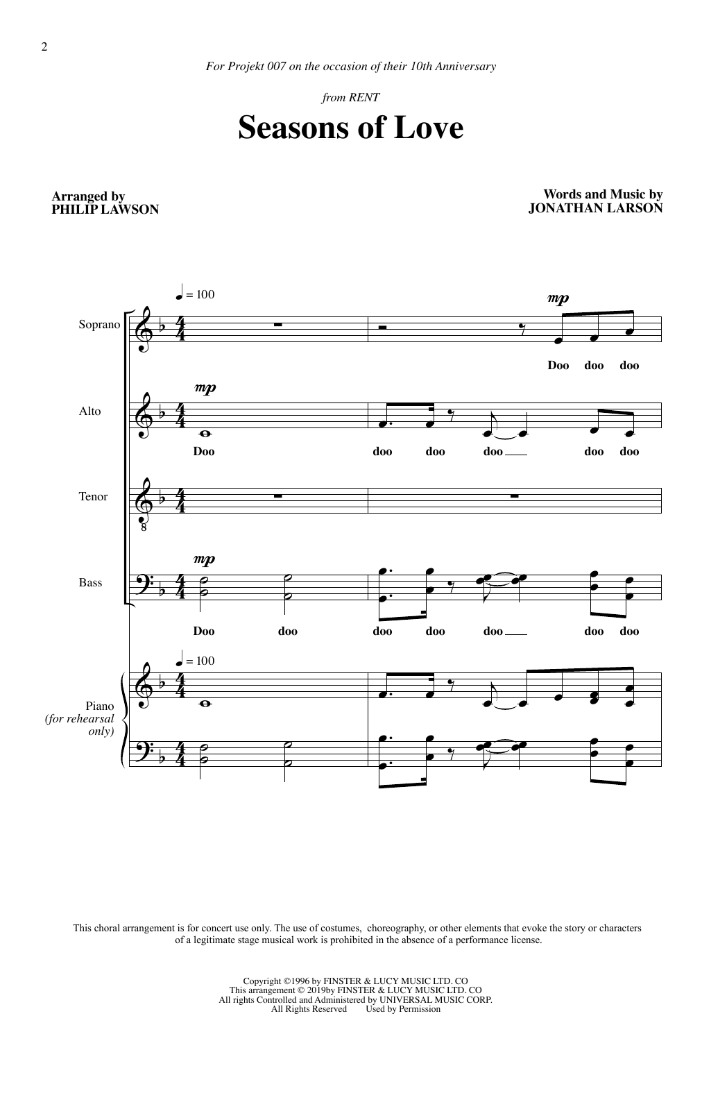 Produktgalerie: Seite 1 von 1 Seasons Of Love (from Rent) (arr. Philip Lawson), Jonathan Larson, Chor