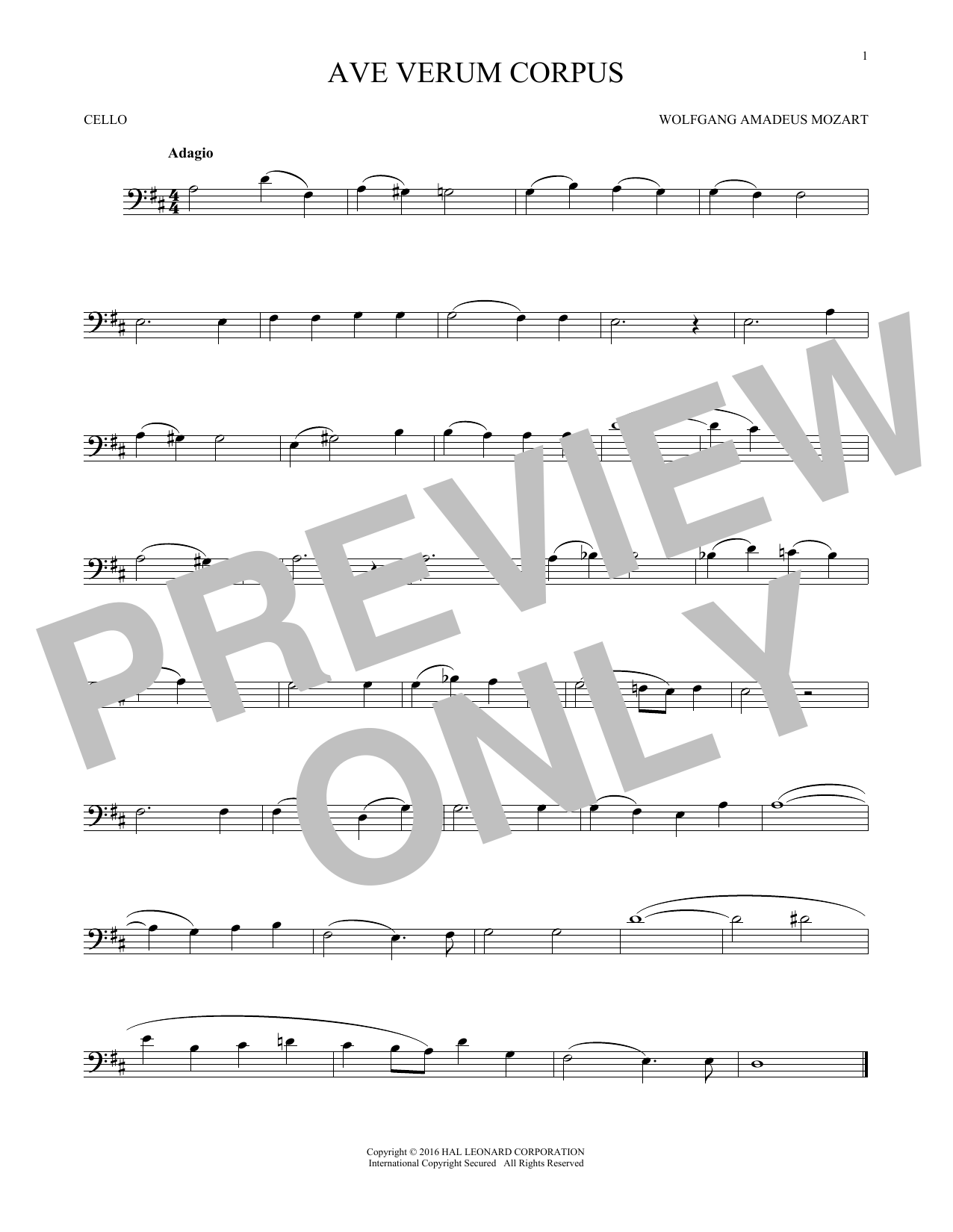 Produktgalerie: Seite 1 von 1 Ave Verum Corpus, K618 (Jesu, Word Of God Incarnate), Wolfgang Amadeus Mozart, Violoncello