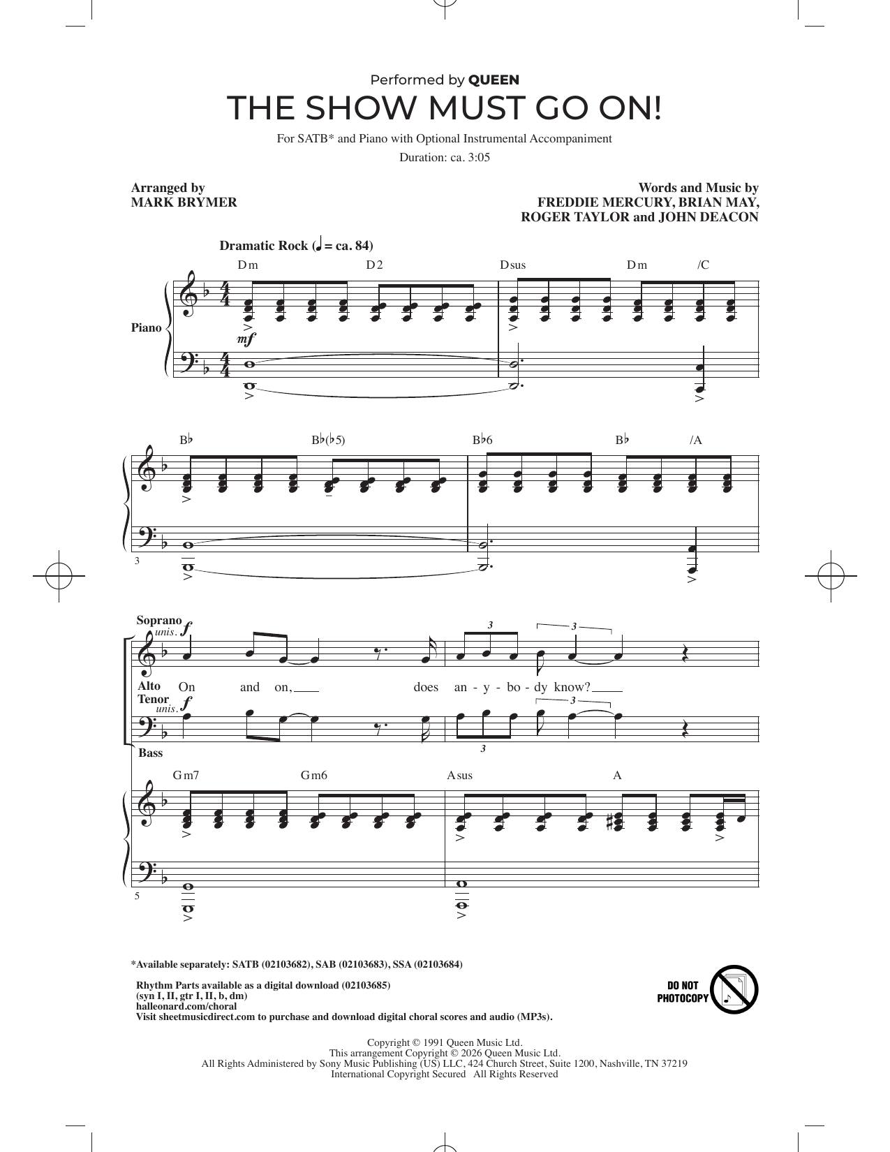 Product gallery: Page 1 of 1 The Show Must Go On (arr. Mark Brymer), Queen