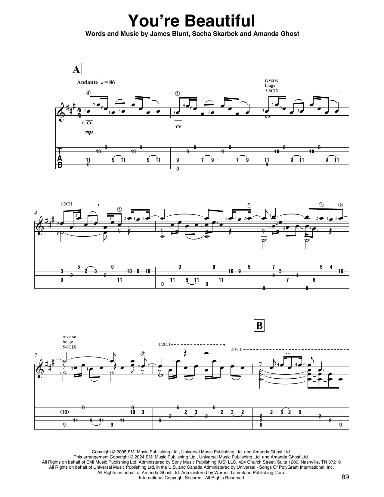 Produktgalerie: Seite 1 von 1 You're Beautiful (arr. David Jaggs), James Blunt, Gitarre