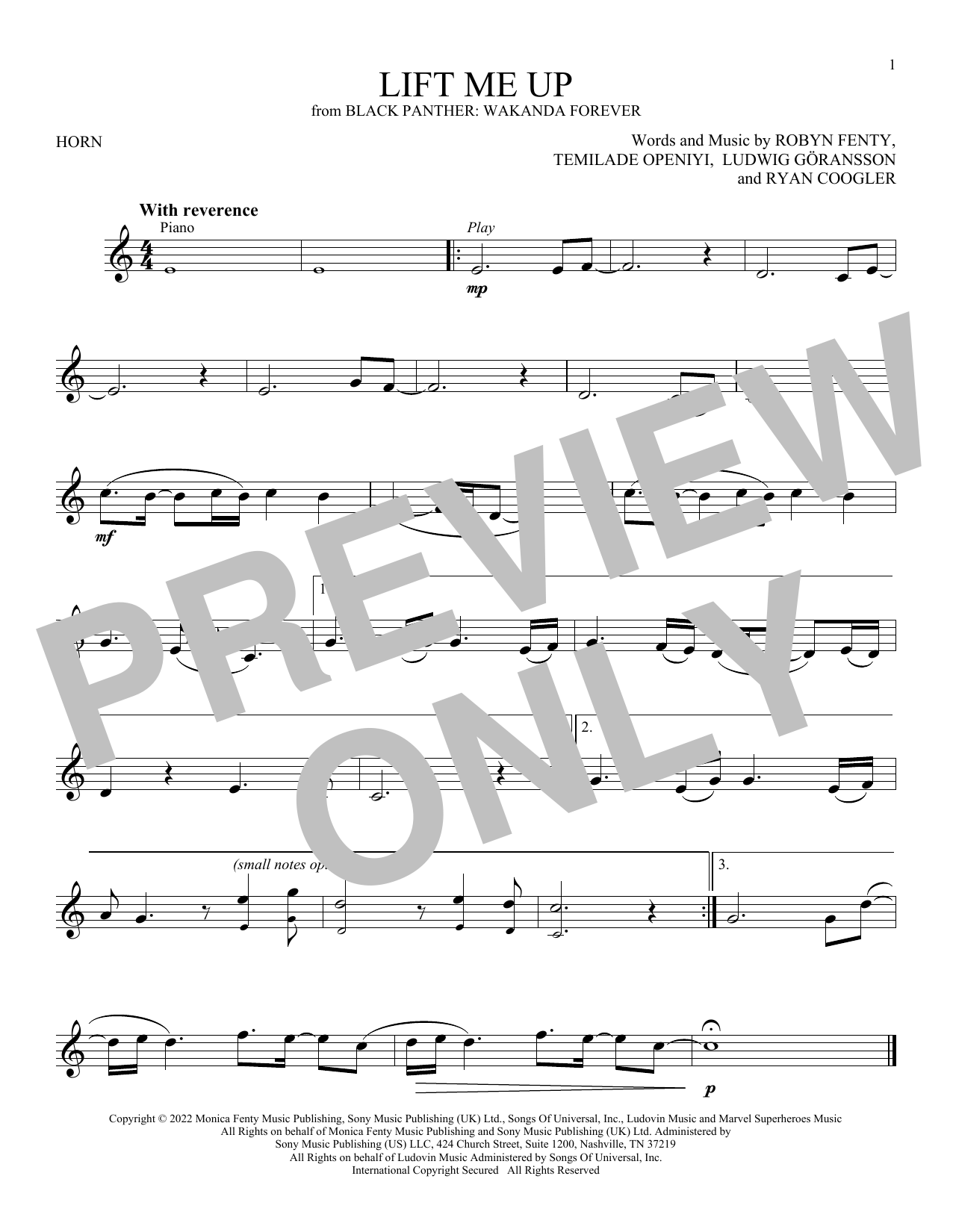 Produktgalerie: Seite 1 von 1 Lift Me Up (from Black Panther: Wakanda Forever), Rihanna, Horn