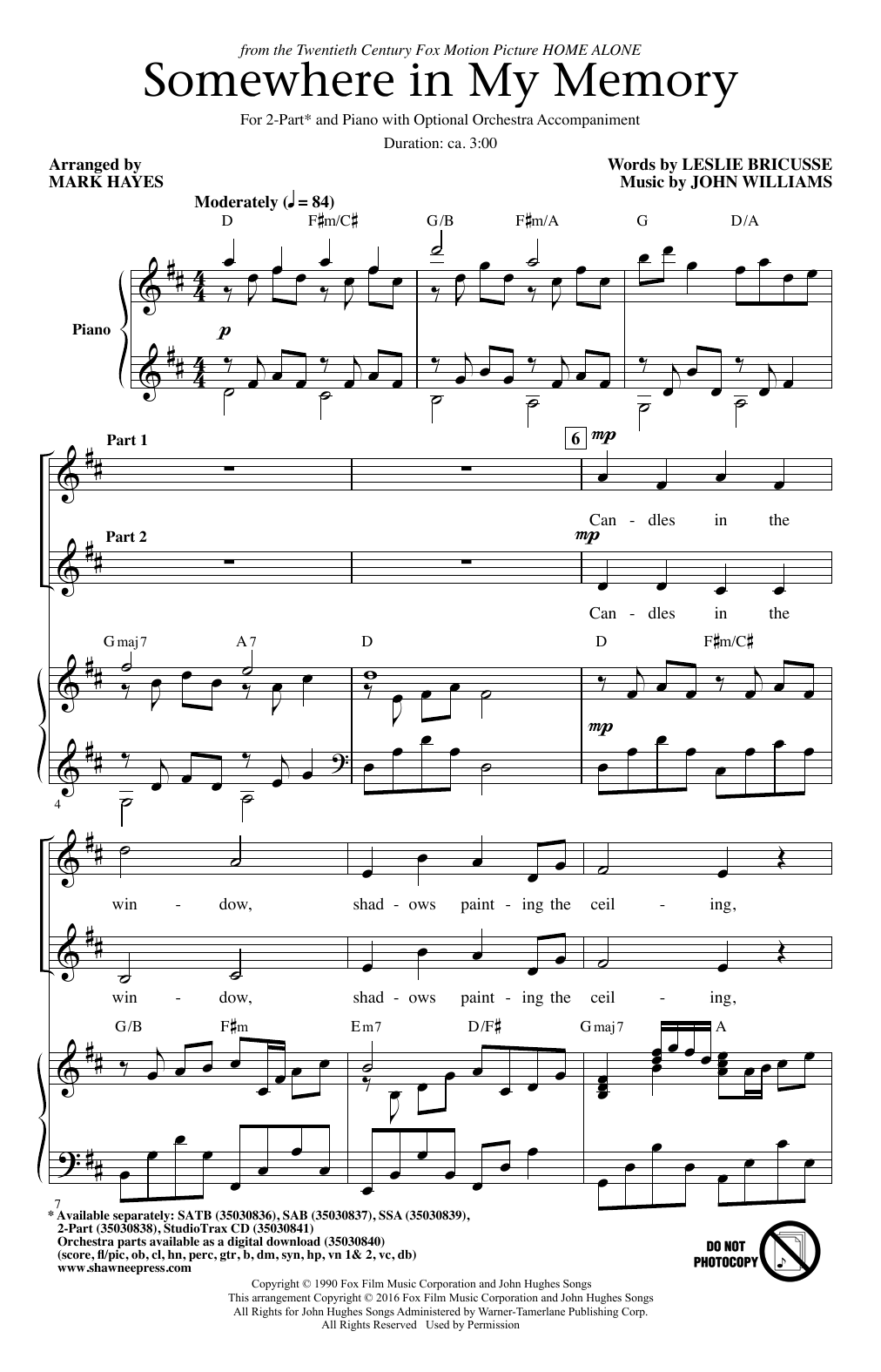 Produktbild zu: Somewhere In My Memory (arr. Mark Hayes)