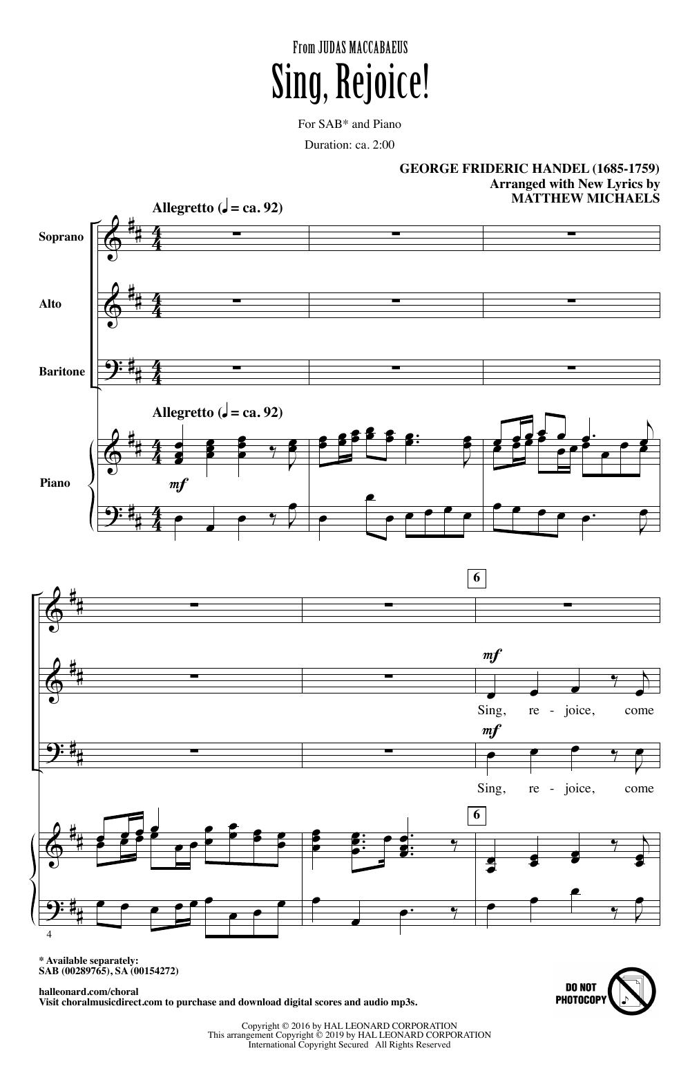 Produktbild zu: Sing, Rejoice! (from Judas Maccabaeus)