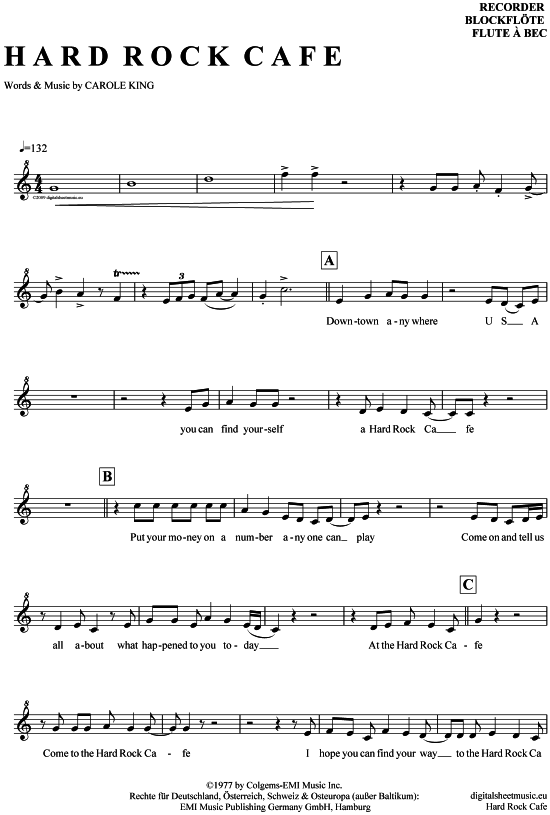 Product gallery: Page 1 of 4 Hard Rock Cafe , King, Carole, (recorder)