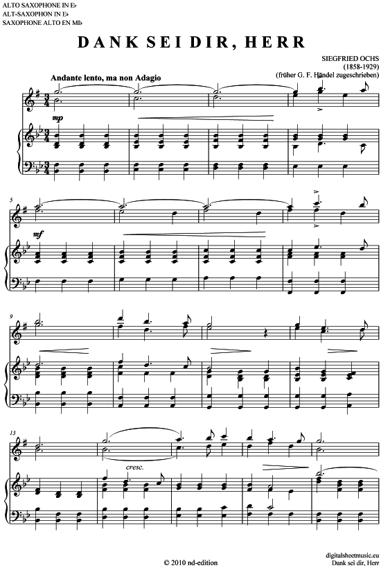 Product picture to: Dank sei dir, Herr Siegfried Ochs (1858-1929) / früher Händel zugeschrieben