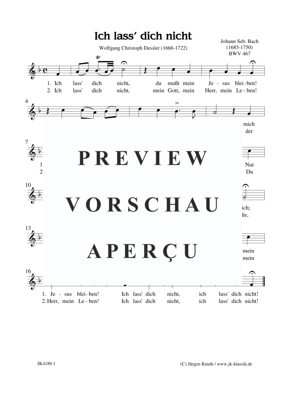 gallery: Ich lass´ dich nicht BWV 467, , Gesang und Klavier/Orgel