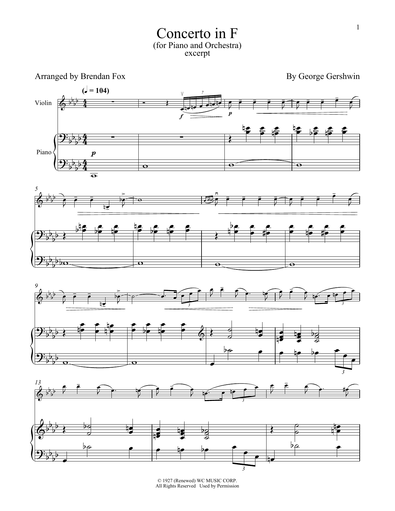 Product gallery: Page 1 of 1 Concerto In F (For Piano & Orchestra) (excerpt), George Gershwin