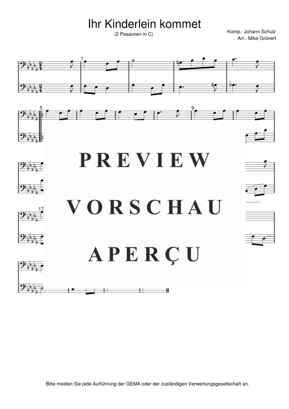 gallery: Deutsche Weihnachtslieder, , 15 Duette für 2 Posaunen oder Instrumente in C Bassschlüssel