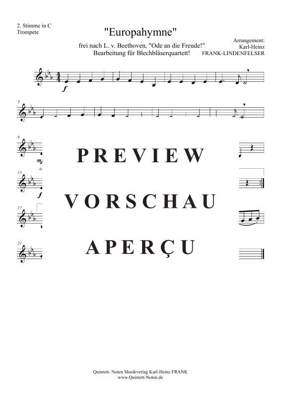 Produktgalerie: Seite 8 von 11 Europahymne (aus Ode an die Freude) , , flexibles Blechbläserquartett