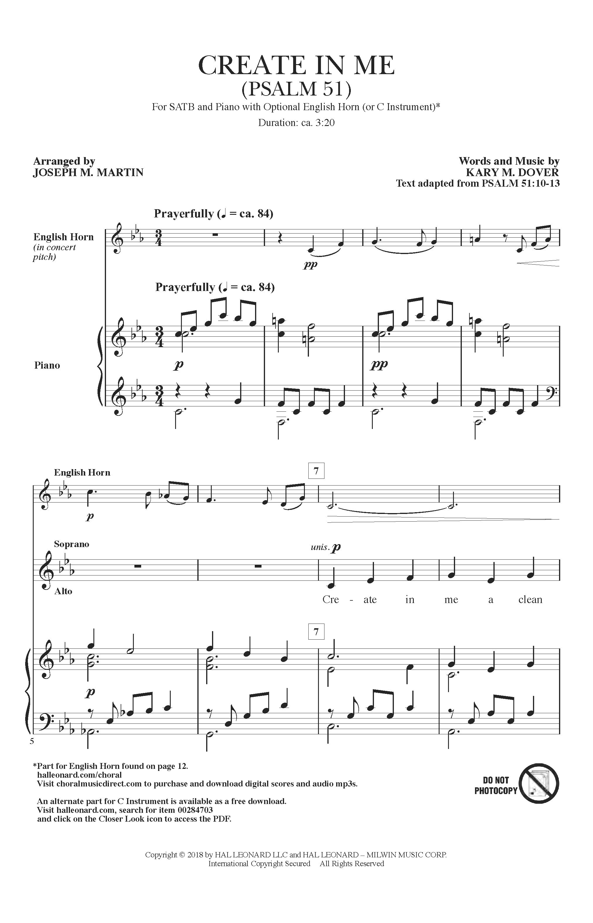 Produktbild zu: Create In Me (Psalm 51) (arr. Joseph M. Martin)
