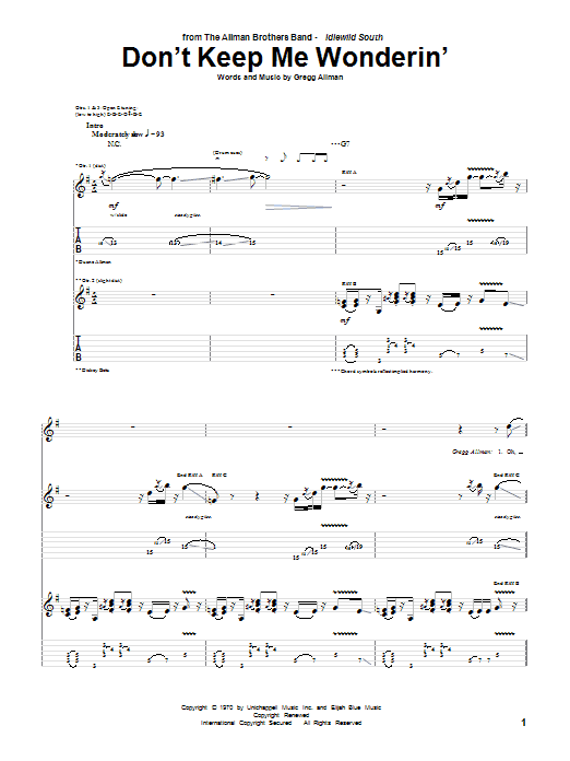 Product gallery: Page 1 of 1 Don't Keep Me Wonderin', Allman Brothers Band