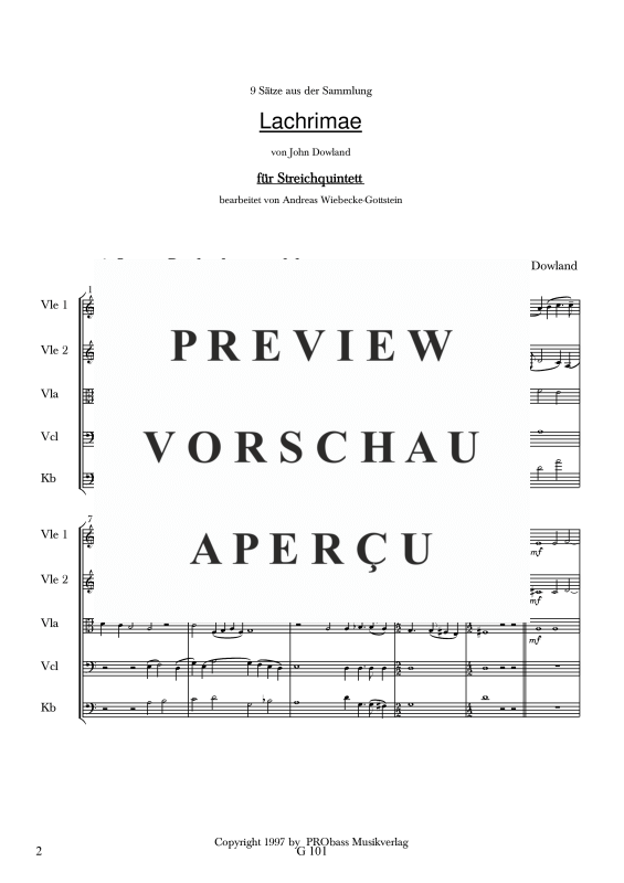 gallery: 9 Sätze aus Lachrimae, , Streichquintett