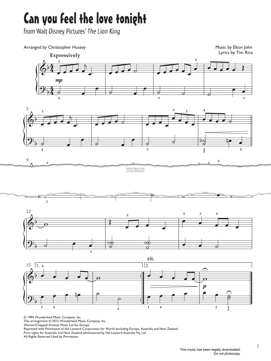 Produktgalerie: Seite 1 von 1 Can You Feel The Love Tonight (from "The Lion King"), Elton John, Klavier
