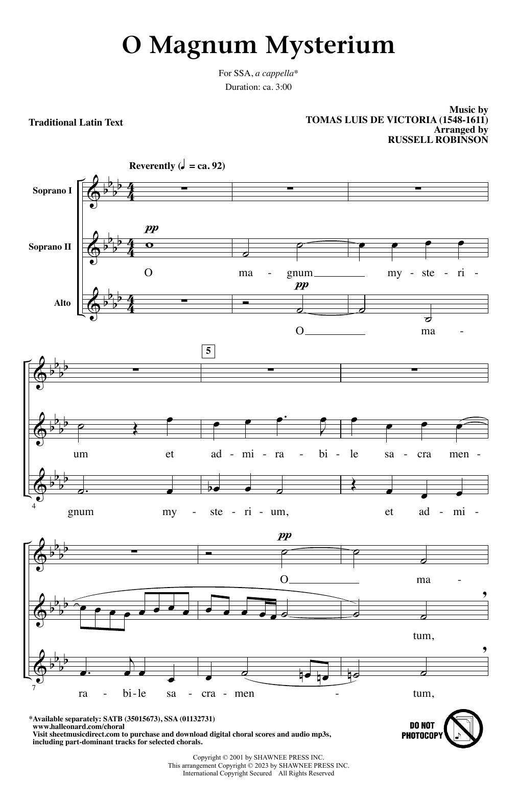 Product gallery: Page 1 of 1 O Magnum Mysterium (arr. Russell Robinson), Tomas Luis De Victoria