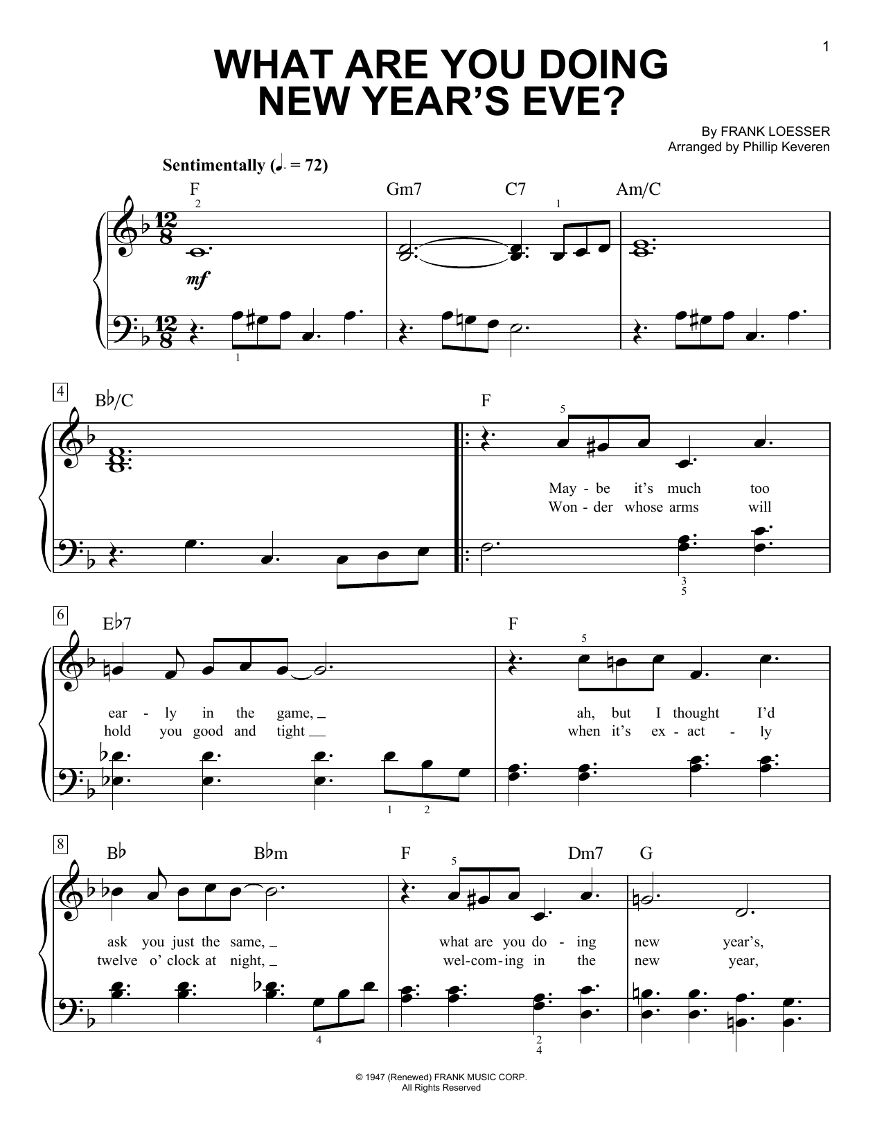 Product gallery: Page 1 of 1 What Are You Doing New Year's Eve? (arr. Phillip Keveren), Frank Loesser