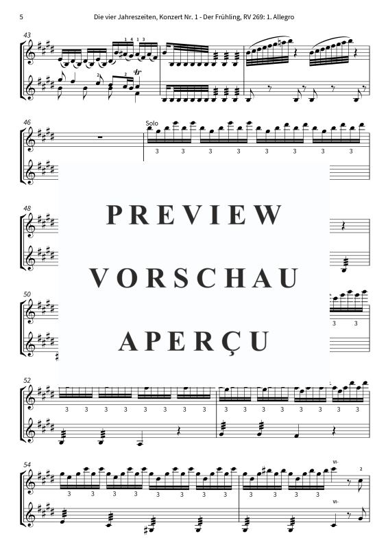 Produktgalerie: Seite 7 von 9 Die vier Jahreszeiten, Konzert Nr. 1 - Der Frühling - 1. Allegro, The Twiolins, (Duett 2x Violine)