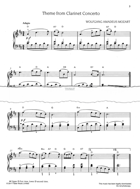 Produktgalerie: Seite 1 von 1 Adagio (from 'Concerto for Clarinet in A K622'), Wolfgang Amadeus Mozart, Klavier