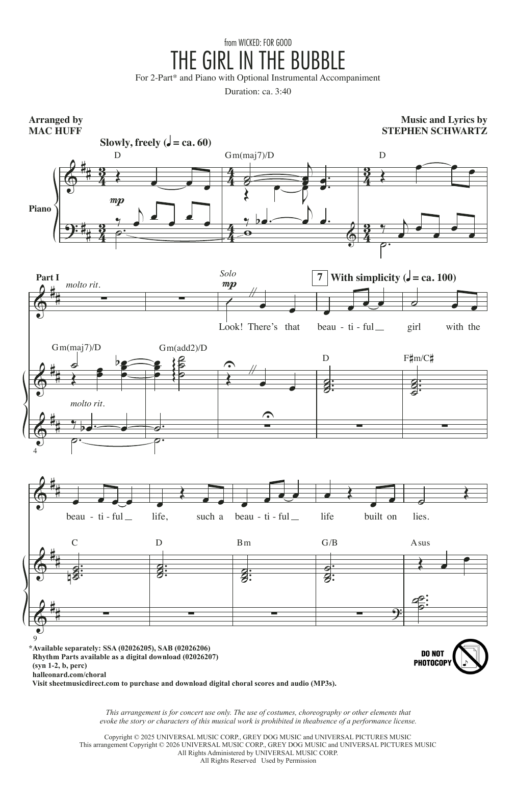 Produktgalerie: Seite 1 von 1 The Girl In The Bubble (from Wicked: For Good) (arr. Mac Huff), Ariana Grande, Chor