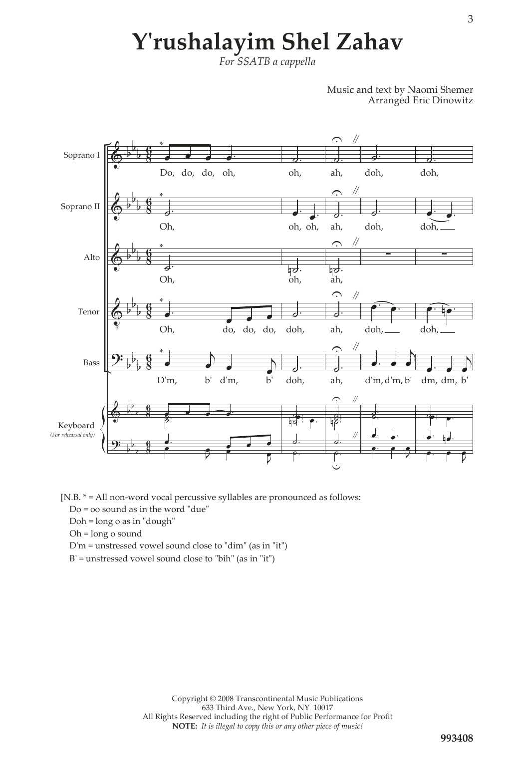 Product picture to: Y'rushalayim Shel Zahav (Jerusalem Of Gold) (arr. Eric Dinowitz)