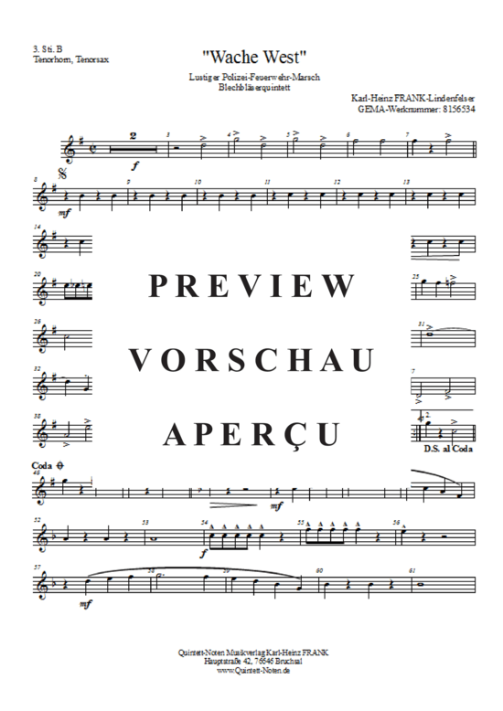 Produktgalerie: Seite 14 von 21 Wache West , , (Blechbläserquintett + Trillerpfeife, Schlagzeug)