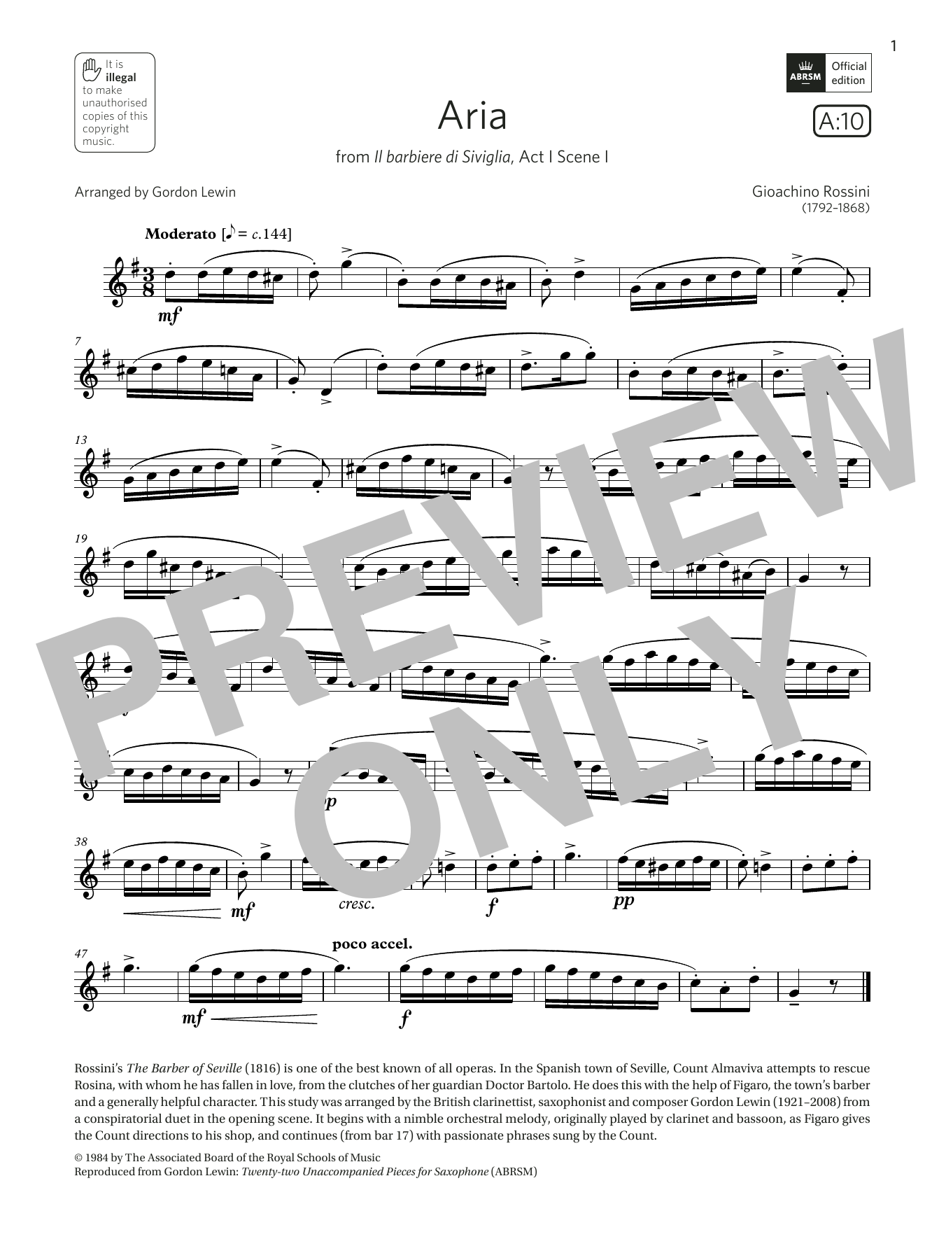 Product gallery: Page 1 of 1 Aria (from Il barbiere di Siviglia)  (Grade 5 List A10 from the ABRSM Saxophone syllabus from 2022), Rossini