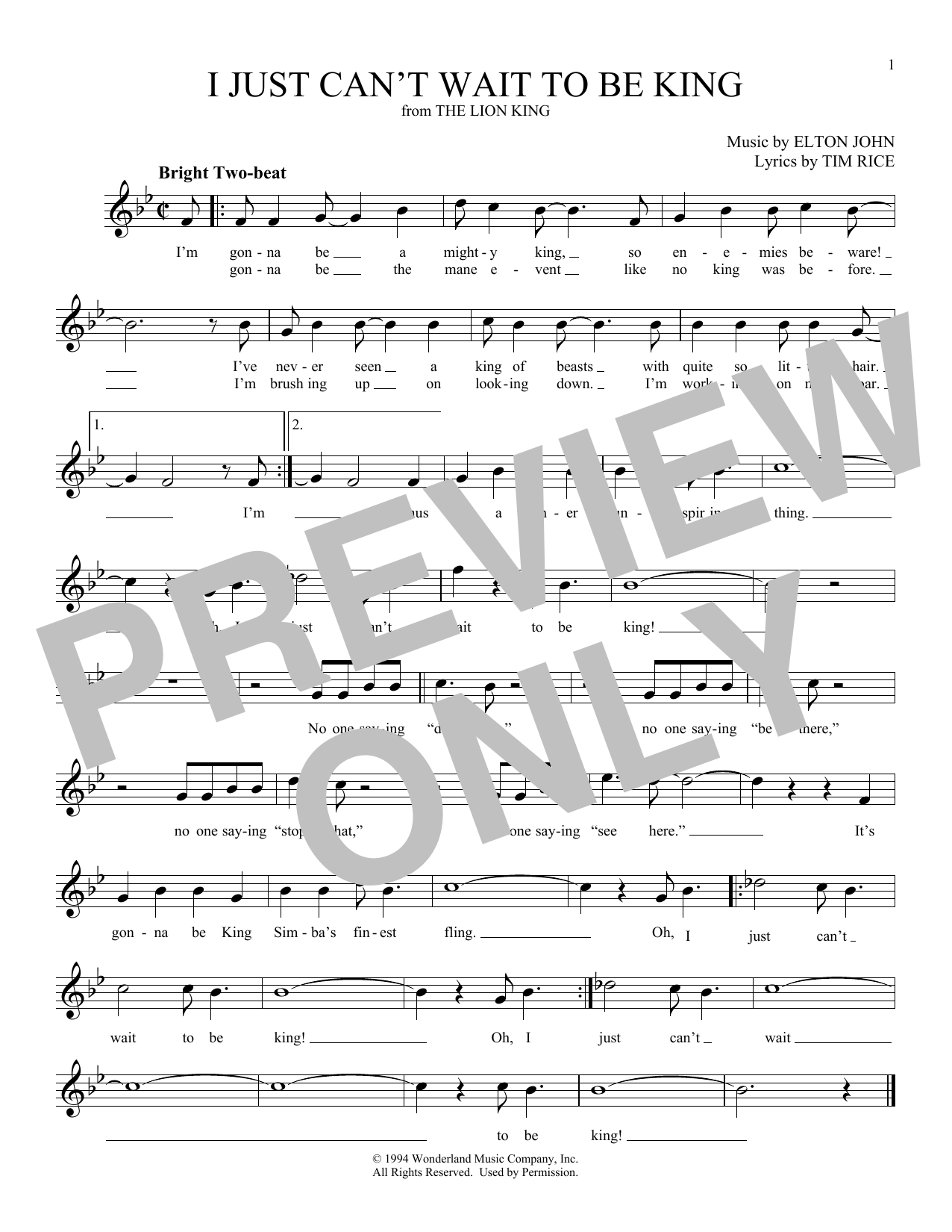 Product gallery: Page 1 of 1 I Just Can't Wait To Be King (from The Lion King), Elton John