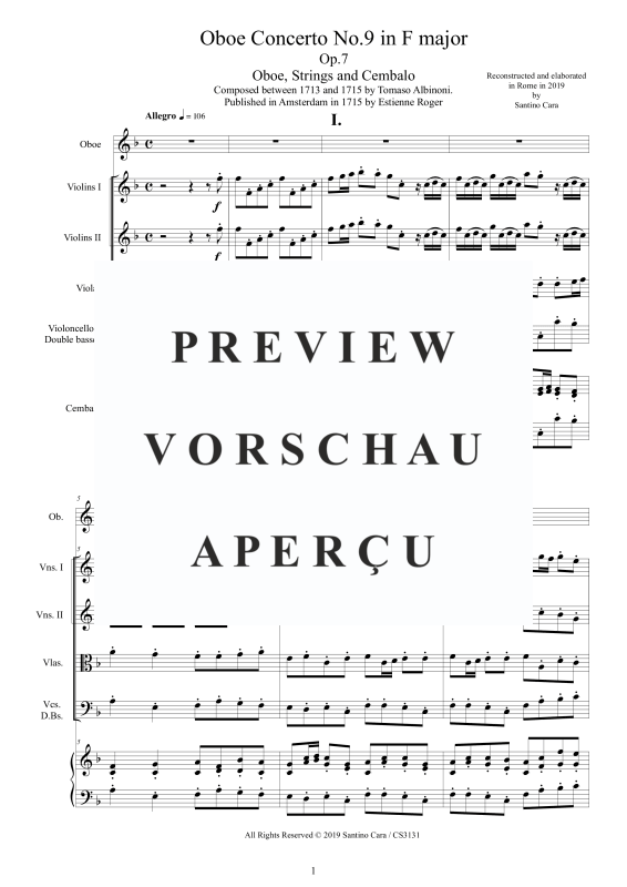 Product gallery: Page 2 of 11 Concerto No.9 in F-Dur Op.7, , Solo Oboe, String Ensemble, and Harpsichord (B.C.)