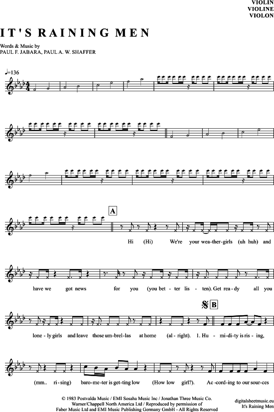 Product gallery: Page 1 of 4 It´s raining men , Weather Girls, (violin)