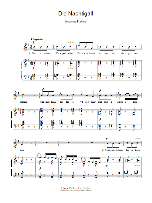 Produktgalerie: Seite 1 von 1 Die Nachtigall, Johannes Brahms, Gesang, Klavier