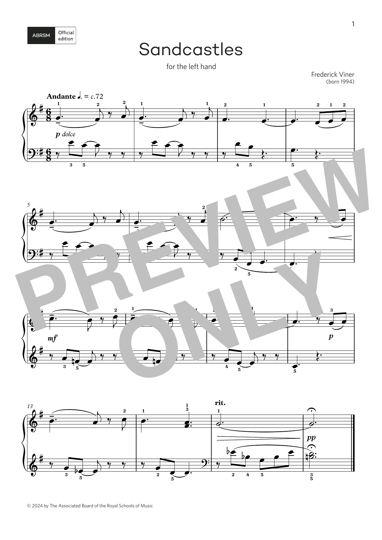 Produktbild zu:  Sandcastles: for left or right hand (Grade 2, list B, from the ABRSM Piano Syllabus 2025 & 2026) - Frederick Viner