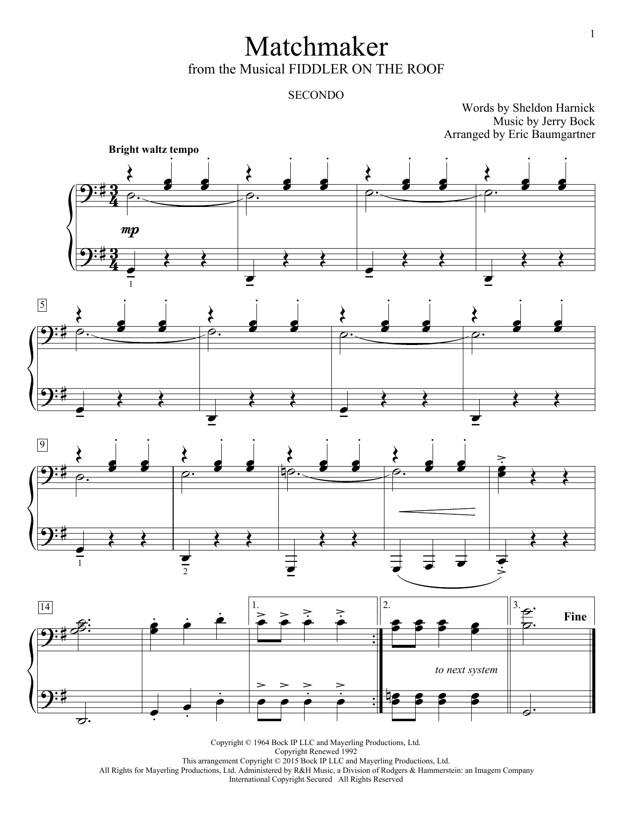 Produktbild zu: Matchmaker (from Fiddler On The Roof) (arr. Eric Baumgartner)