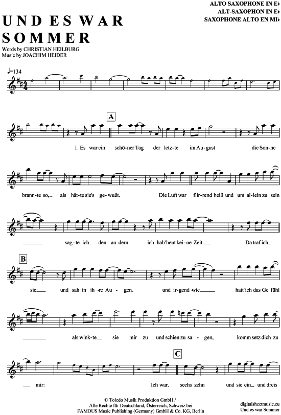 Product gallery: Page 1 of 4 Und es war Sommer , Maffay, Peter, Alto Saxophone