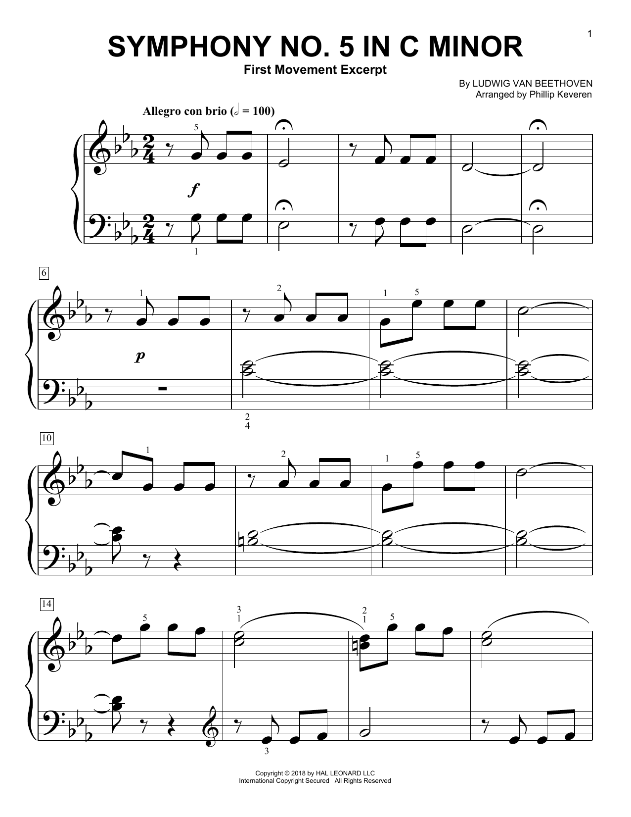 Produktbild zu: Symphony No. 5 In C Minor, First Movement Excerpt (arr. Phillip Keveren)
