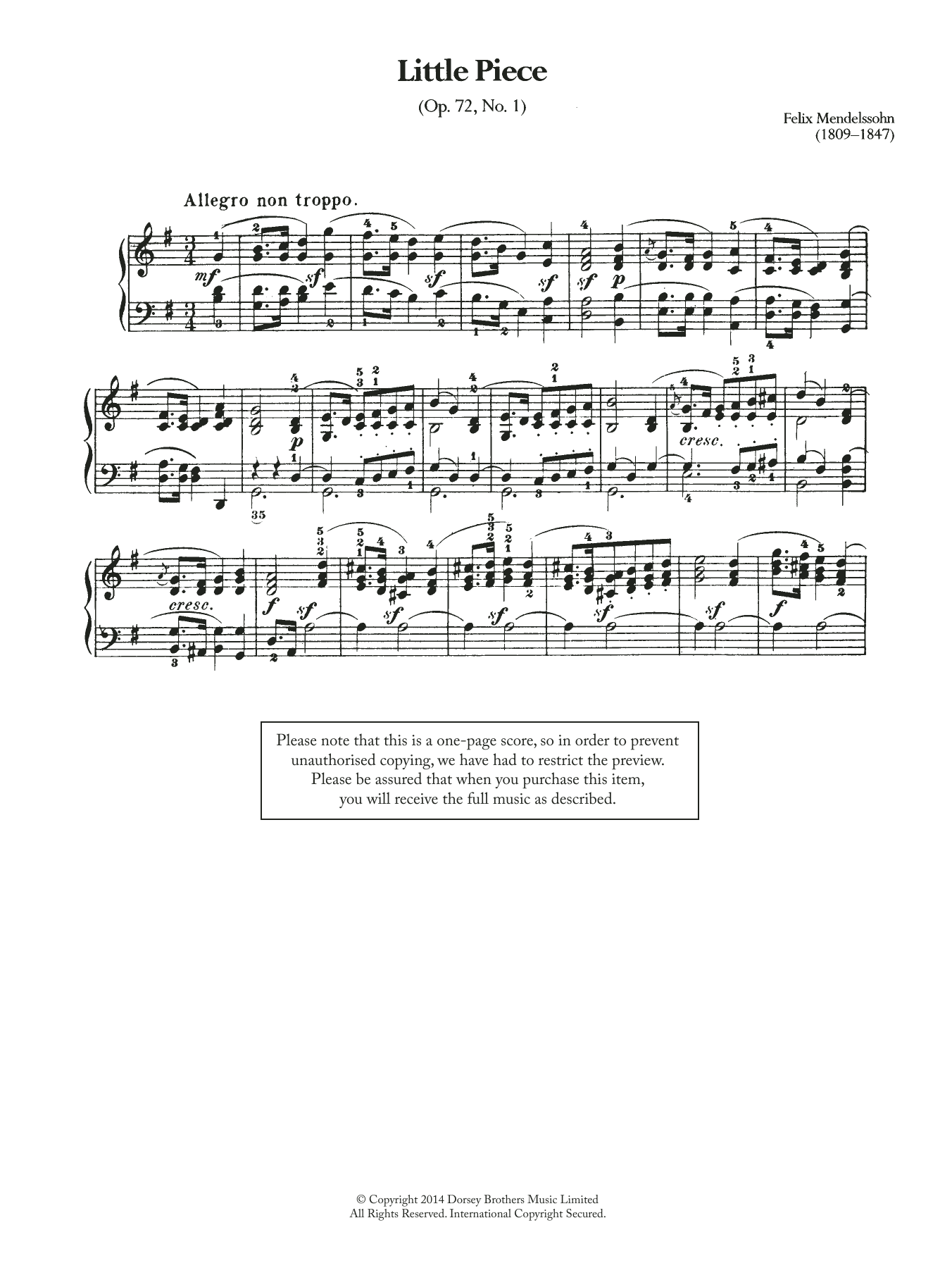 Produktbild zu: Little Piece, Op.72 No.1