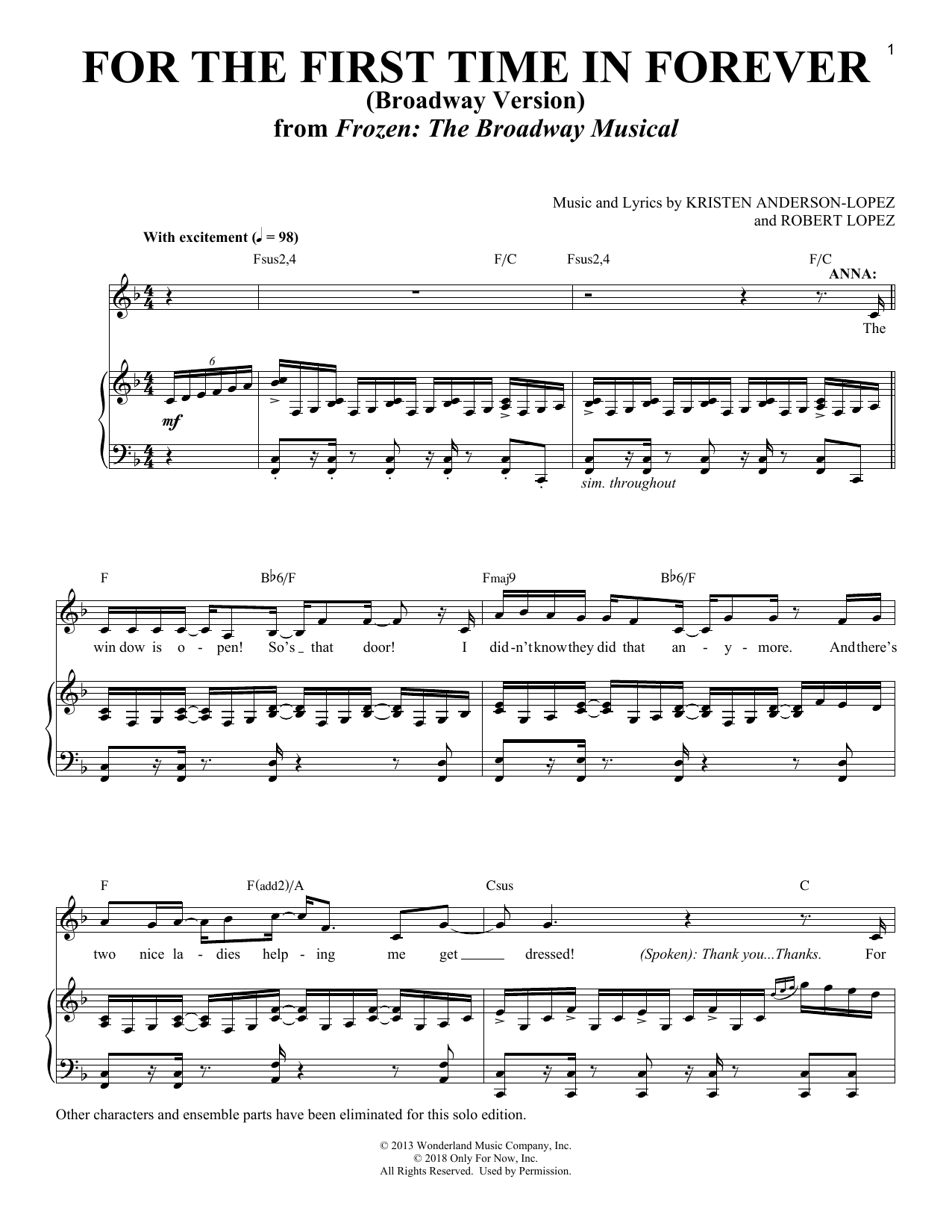 Produktbild zu: For The First Time In Forever [Solo version] (from Frozen: The Broadway Musical)