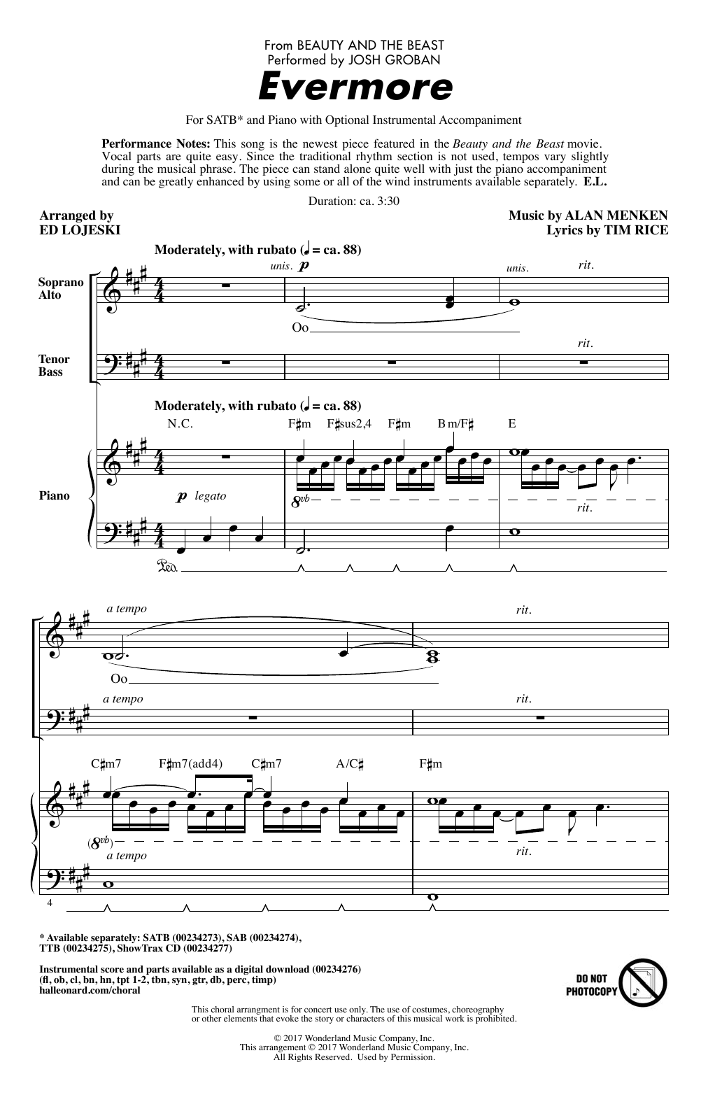 Product picture to: Evermore (from Beauty And The Beast) (arr. Ed Lojeski)
