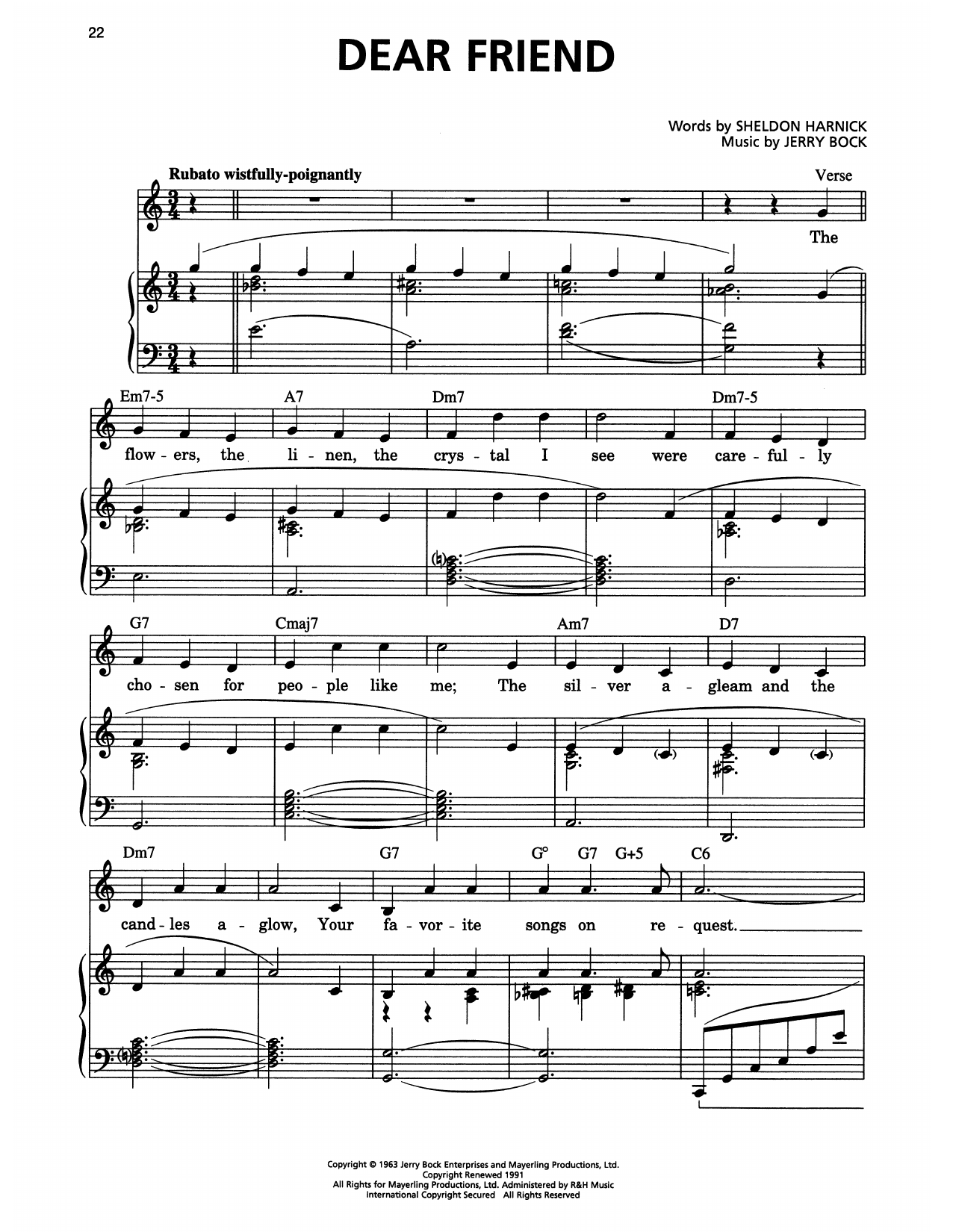 Produktgalerie: Seite 1 von 1 Dear Friend (from She Loves Me), Jerry Bock, Gesang, Klavier